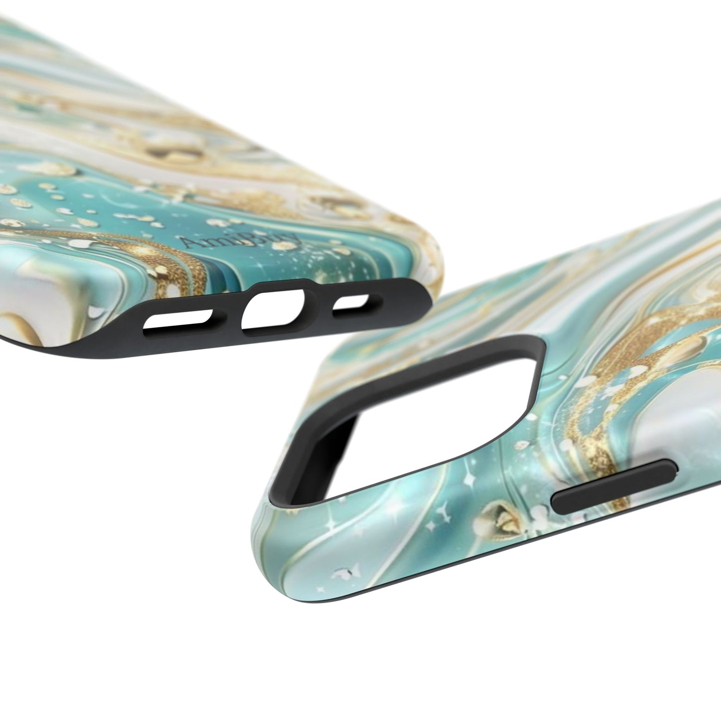 Marbled Teal & Gold Magnetic Impact-Resistant Phone Case