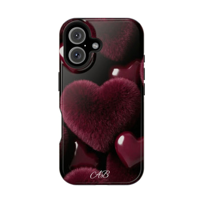 Magnetic Impact-Resistant Phone Case — Plush Burgundy Heart Design
