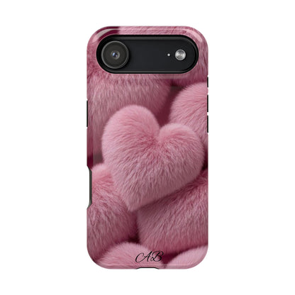 Pink Fuzzy Heart Phone Case — Magnetic Impact-Resistant