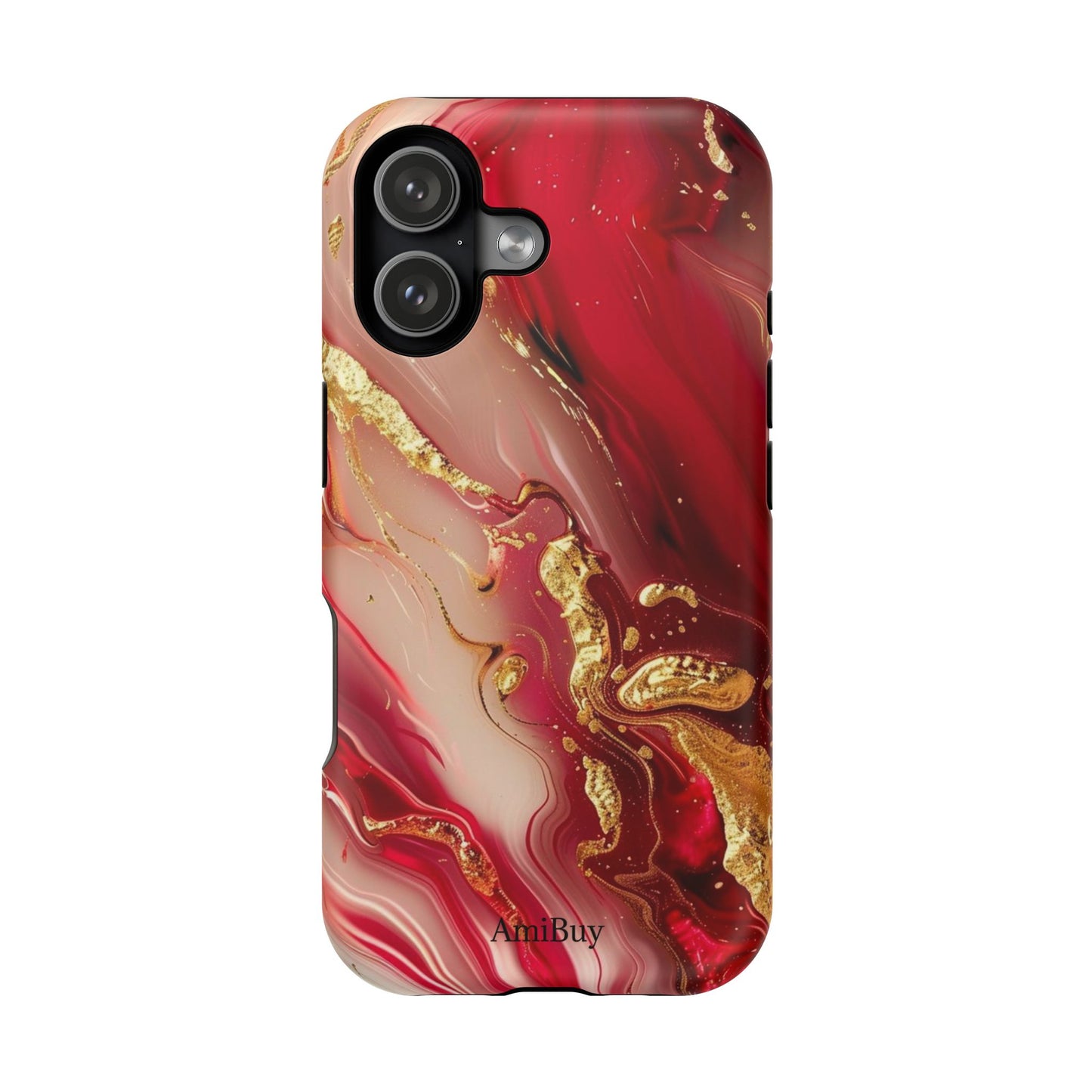Red Marble & Gold Phone Case — Magnetic Impact-Resistant Protective Cover