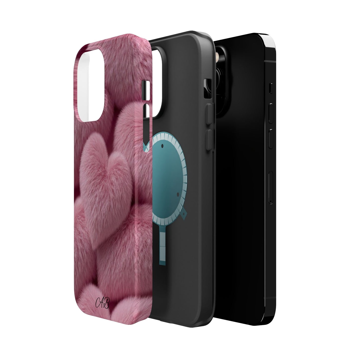 Pink Fuzzy Heart Phone Case — Magnetic Impact-Resistant