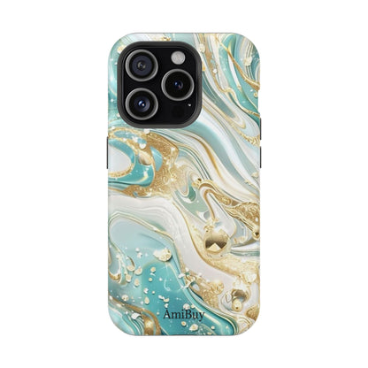 Marbled Teal & Gold Magnetic Impact-Resistant Phone Case