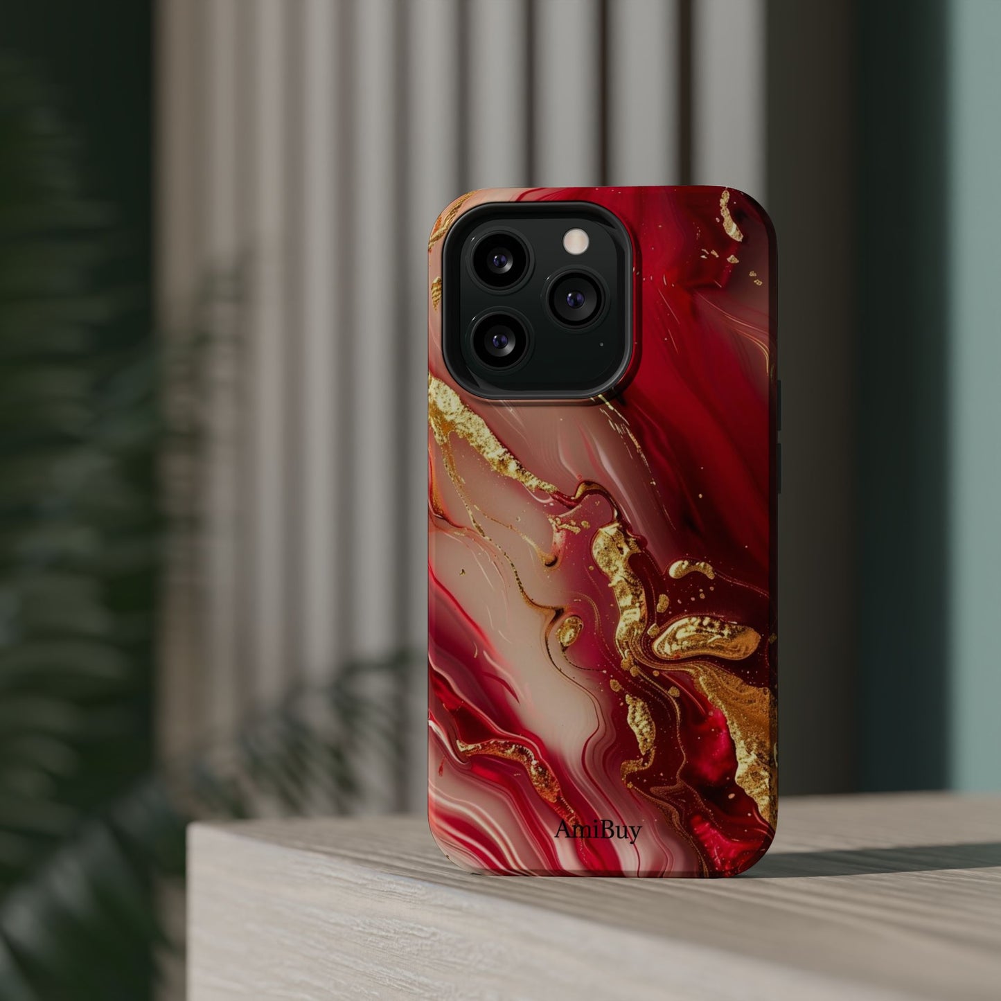 Red Marble & Gold Phone Case — Magnetic Impact-Resistant Protective Cover