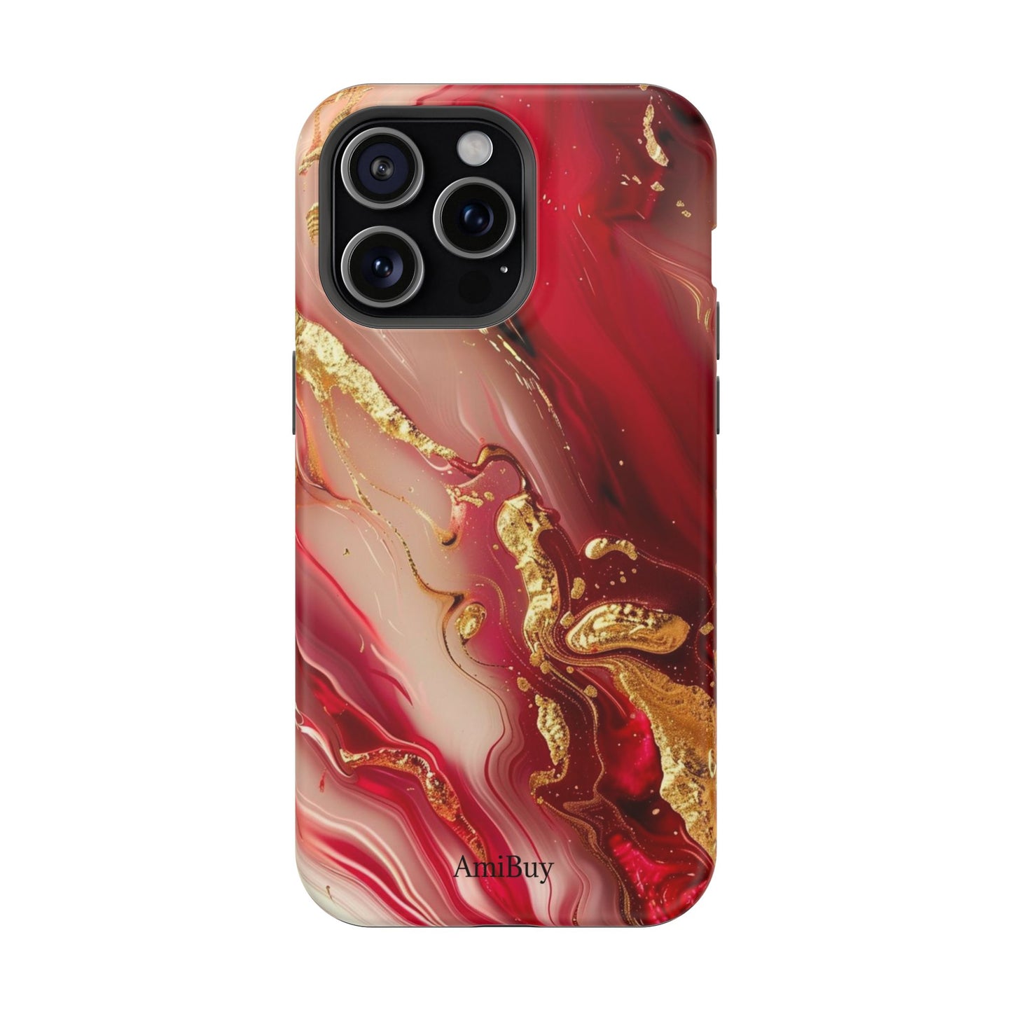 Red Marble & Gold Phone Case — Magnetic Impact-Resistant Protective Cover
