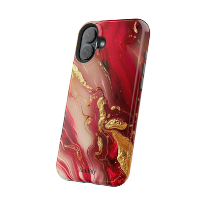 Red Marble & Gold Phone Case — Magnetic Impact-Resistant Protective Cover