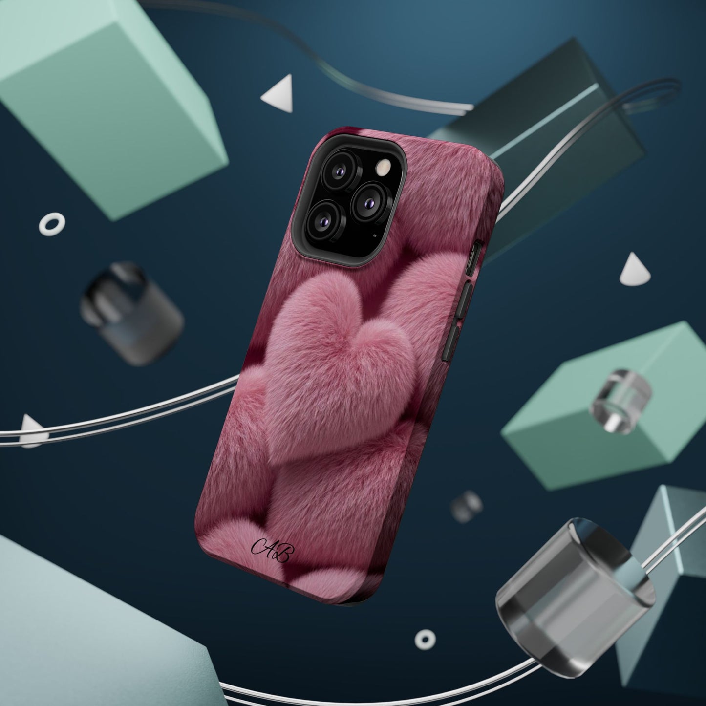 Pink Fuzzy Heart Phone Case — Magnetic Impact-Resistant