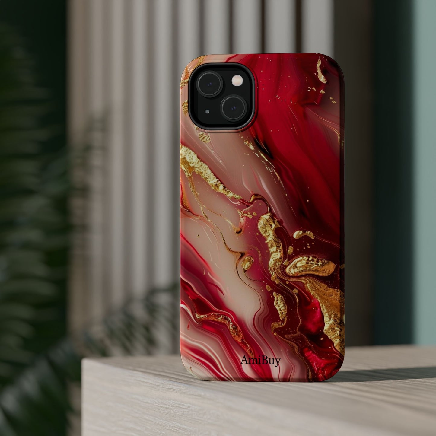 Red Marble & Gold Phone Case — Magnetic Impact-Resistant Protective Cover