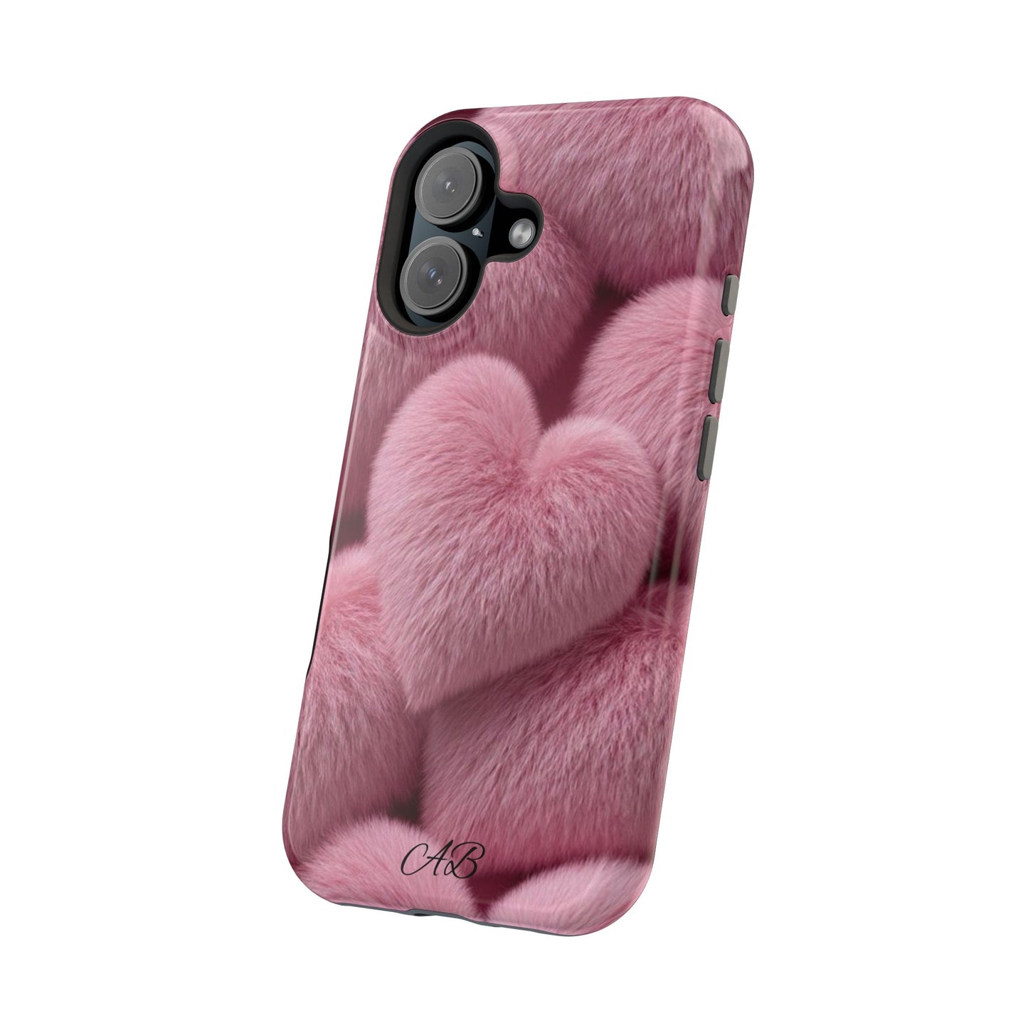 Pink Fuzzy Heart Phone Case — Magnetic Impact-Resistant