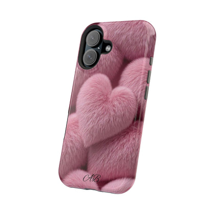 Pink Fuzzy Heart Phone Case — Magnetic Impact-Resistant