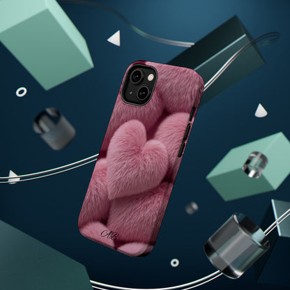 Pink Fuzzy Heart Phone Case — Magnetic Impact-Resistant