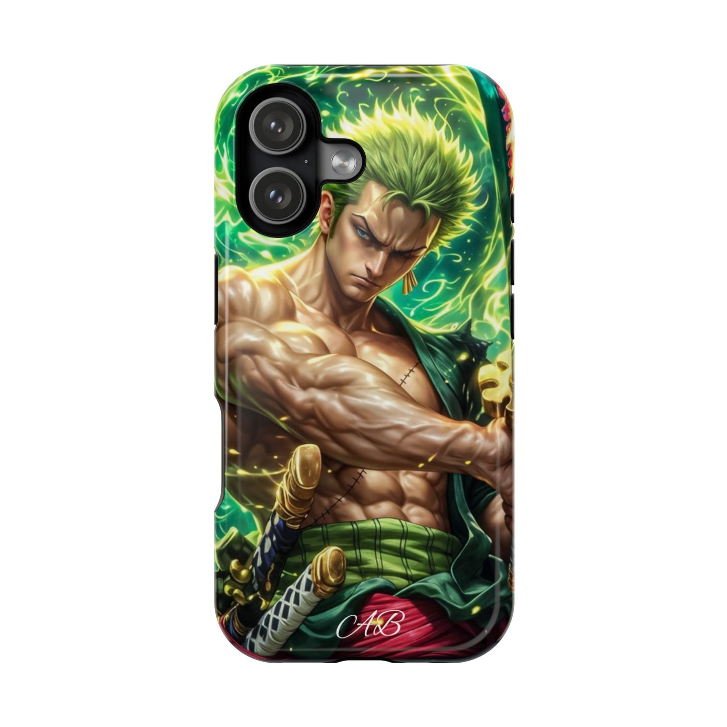Magnetic Impact-Resistant Phone Case — Green-Sword Warrior Anime Art