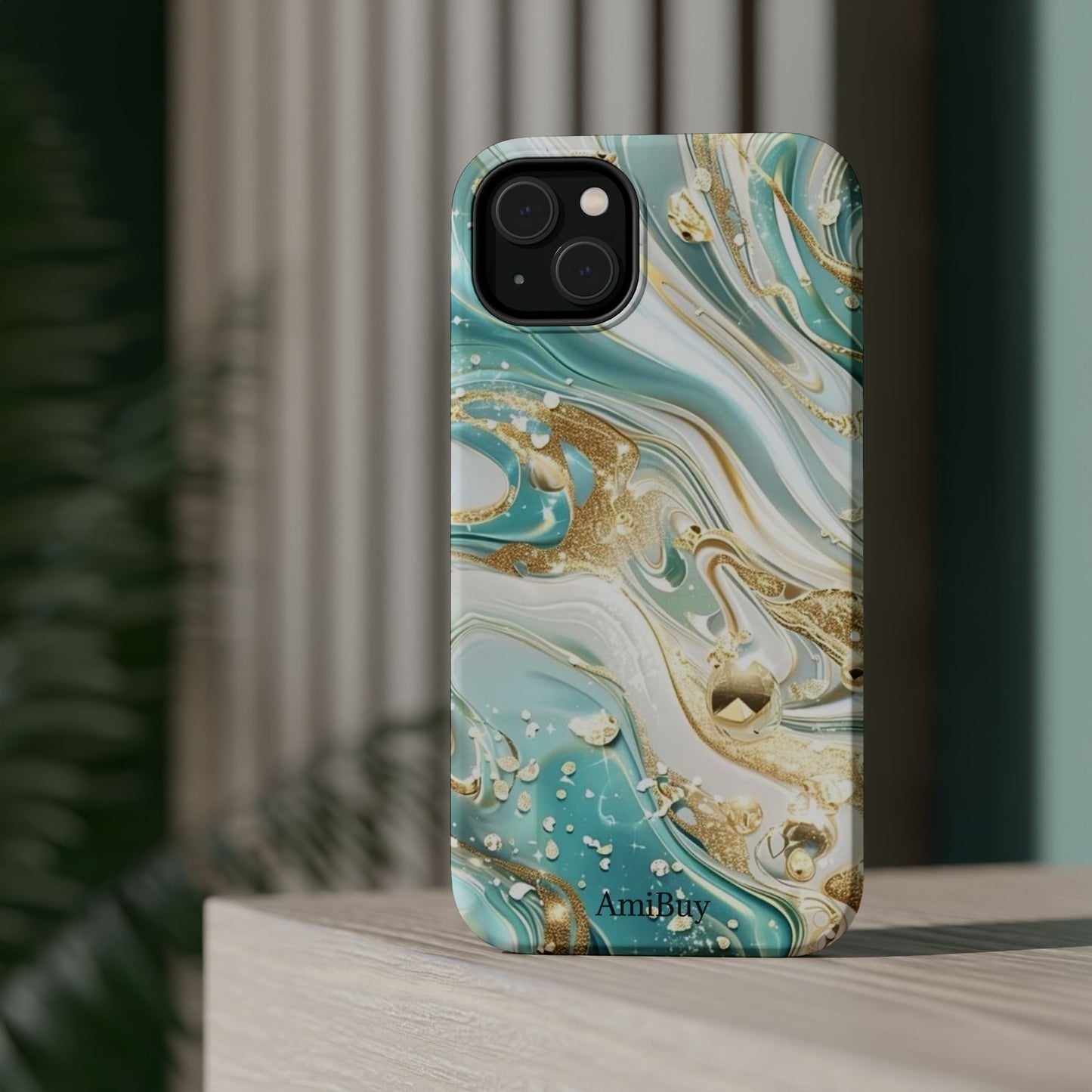 Marbled Teal & Gold Magnetic Impact-Resistant Phone Case