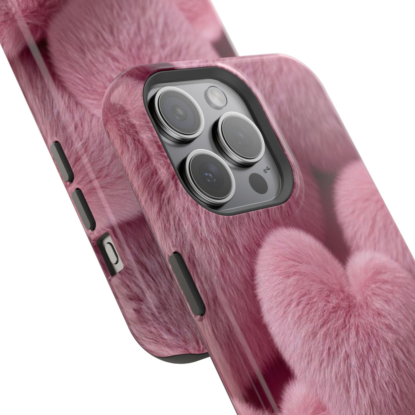 Pink Fuzzy Heart Phone Case — Magnetic Impact-Resistant