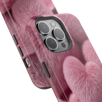Pink Fuzzy Heart Phone Case — Magnetic Impact-Resistant