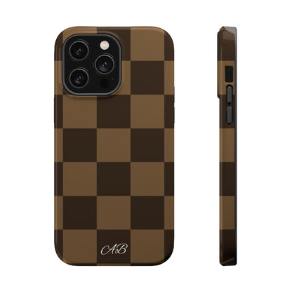Brown Checkered Magnetic Impact-Resistant Phone Case