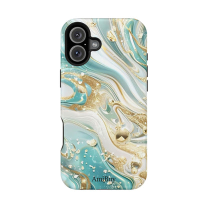 Marbled Teal & Gold Magnetic Impact-Resistant Phone Case