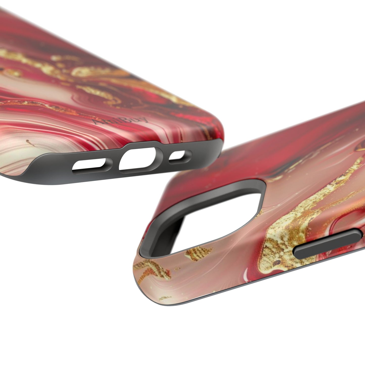 Red Marble & Gold Phone Case — Magnetic Impact-Resistant Protective Cover