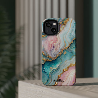 Marbled Aqua & Rose Gold Magnetic Impact Phone Case