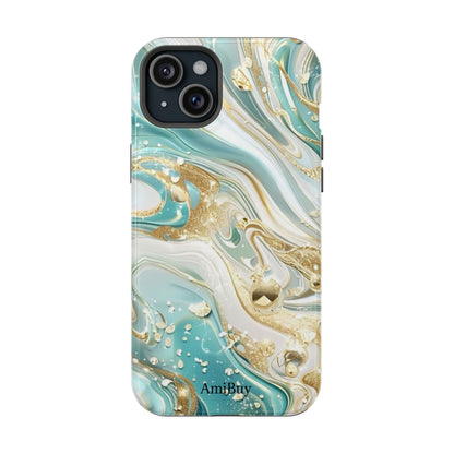 Marbled Teal & Gold Magnetic Impact-Resistant Phone Case