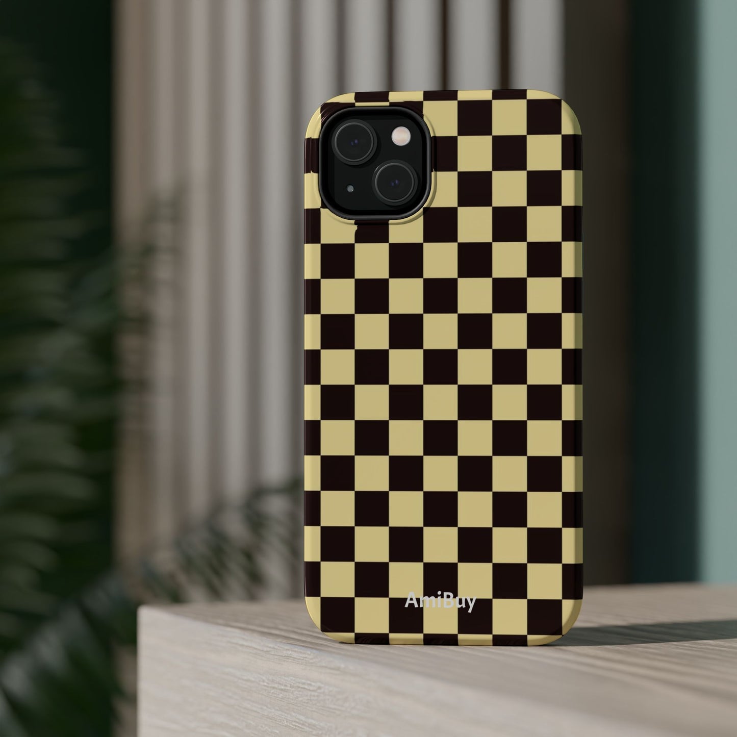Checkerboard Magnetic Impact Case — Retro Black & Cream Phone Cover
