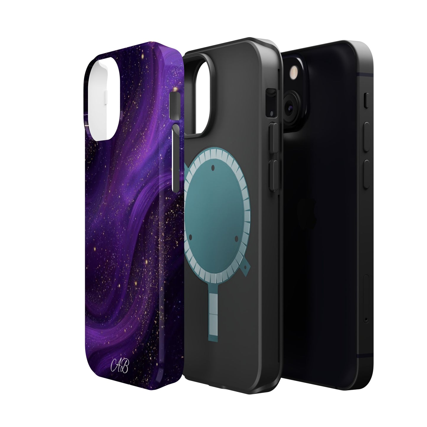 Purple Galaxy Magnetic Impact Phone Case — Shockproof Cosmic Swirl Design