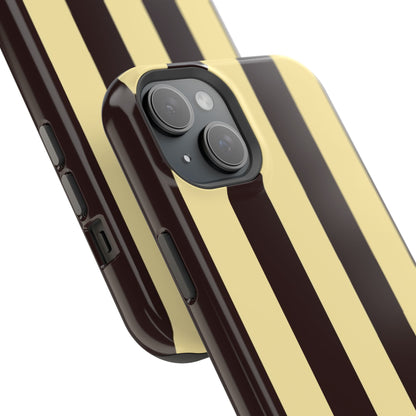 Striped Magnetic Impact-Resistant Phone Case — Brown & Cream Vertical Stripes