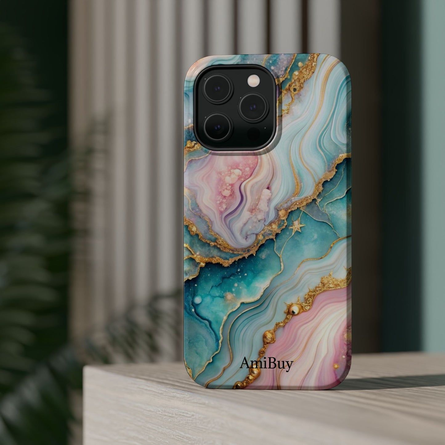 Marbled Aqua & Rose Gold Magnetic Impact Phone Case