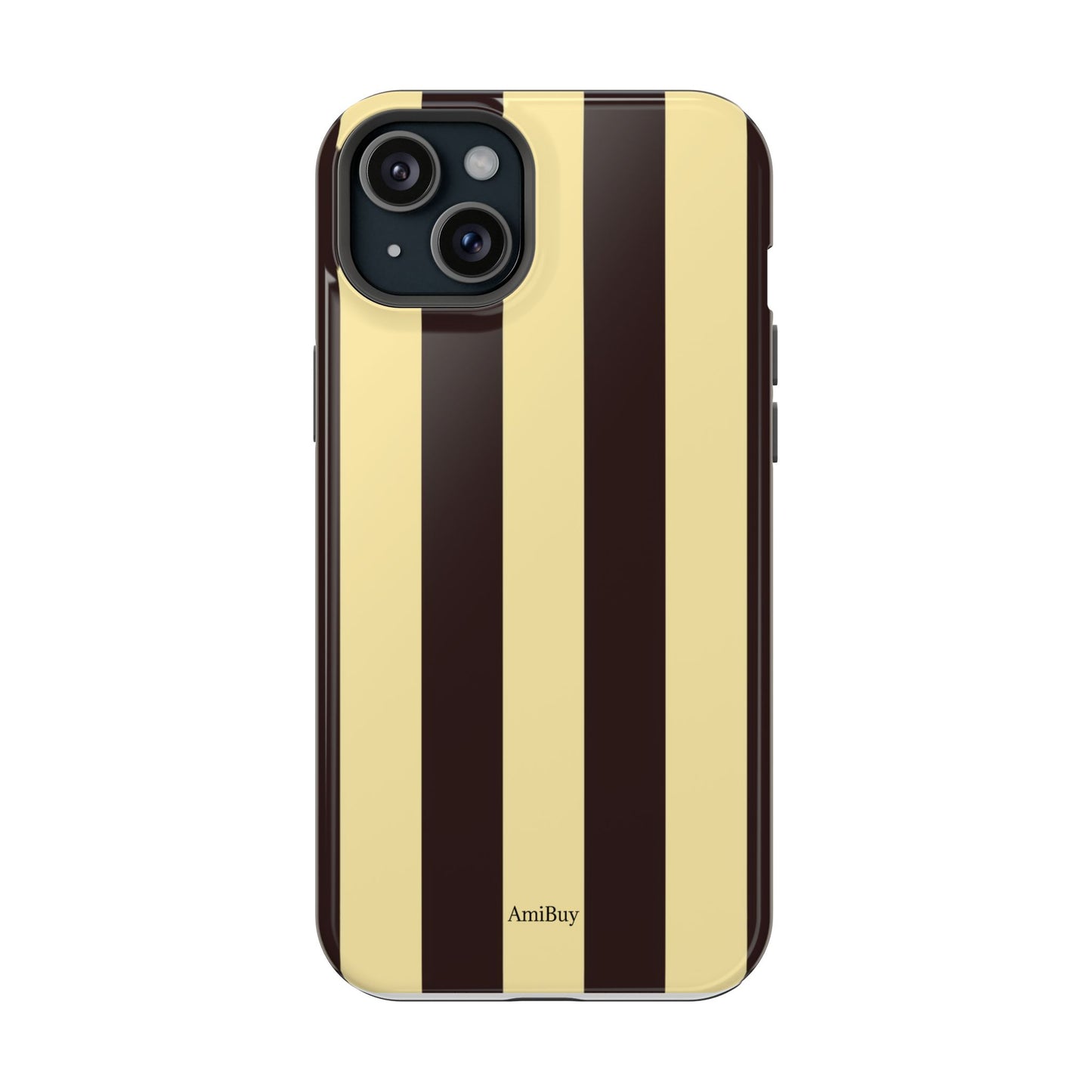Striped Magnetic Impact-Resistant Phone Case — Brown & Cream Vertical Stripes