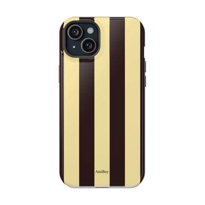 Striped Magnetic Impact-Resistant Phone Case — Brown & Cream Vertical Stripes