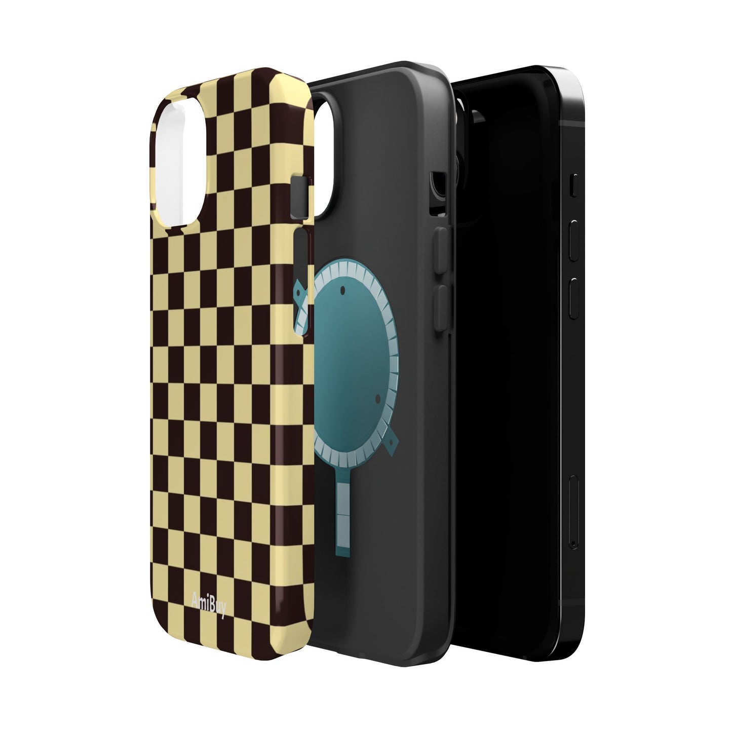 Checkerboard Magnetic Impact Case — Retro Black & Cream Phone Cover