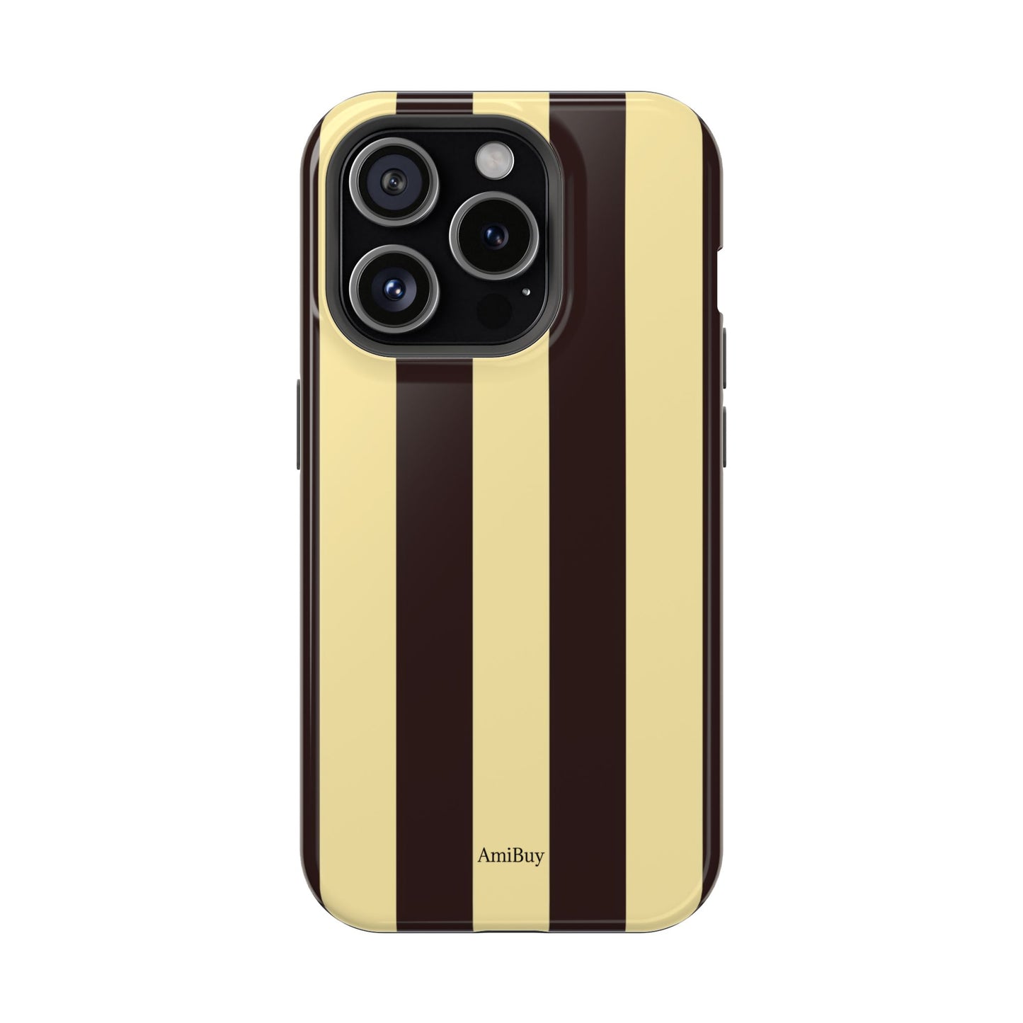 Striped Magnetic Impact-Resistant Phone Case — Brown & Cream Vertical Stripes