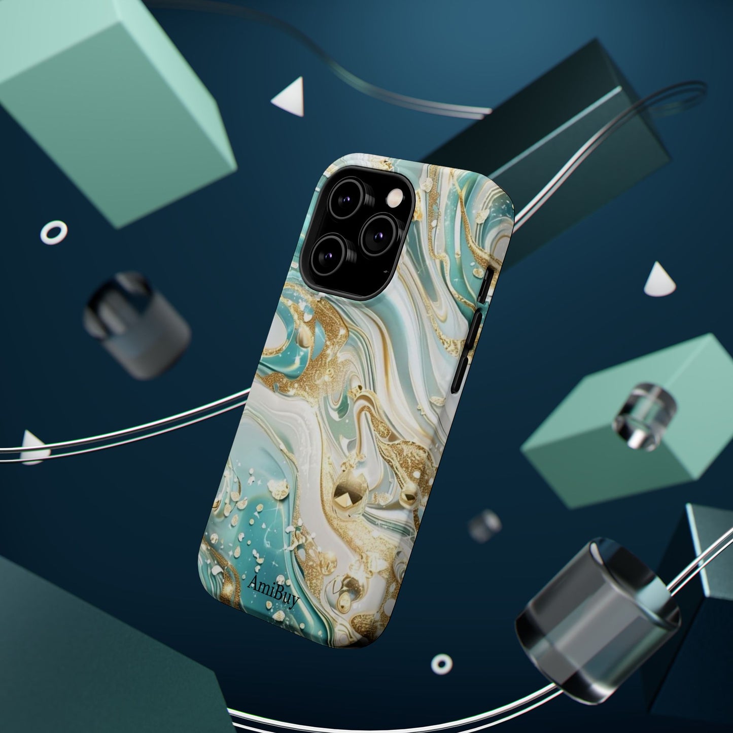 Marbled Teal & Gold Magnetic Impact-Resistant Phone Case