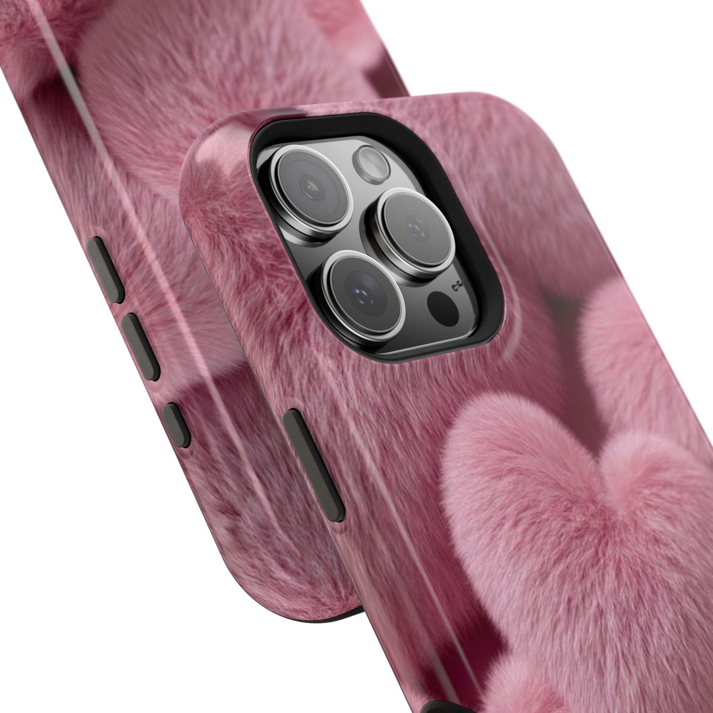 Pink Fuzzy Heart Phone Case — Magnetic Impact-Resistant