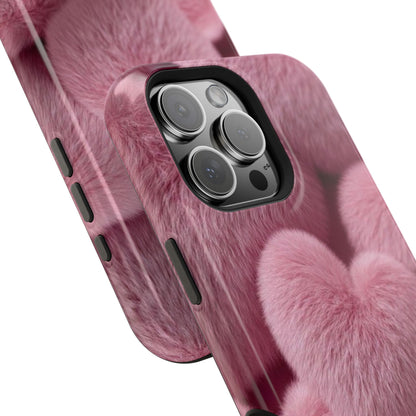 Pink Fuzzy Heart Phone Case — Magnetic Impact-Resistant