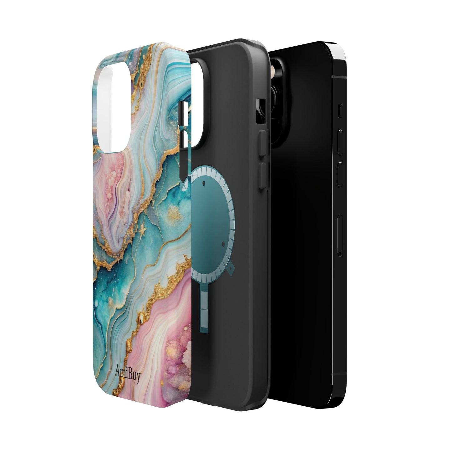 Marbled Aqua & Rose Gold Magnetic Impact Phone Case