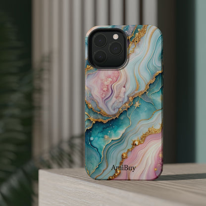 Marbled Aqua & Rose Gold Magnetic Impact Phone Case