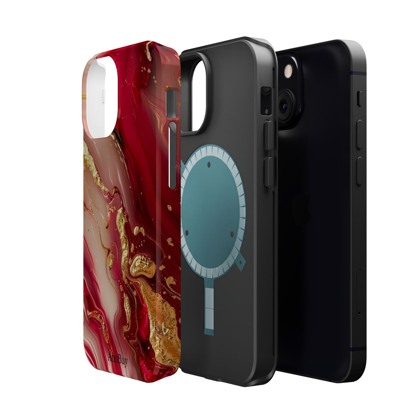 Red Marble & Gold Phone Case — Magnetic Impact-Resistant Protective Cover