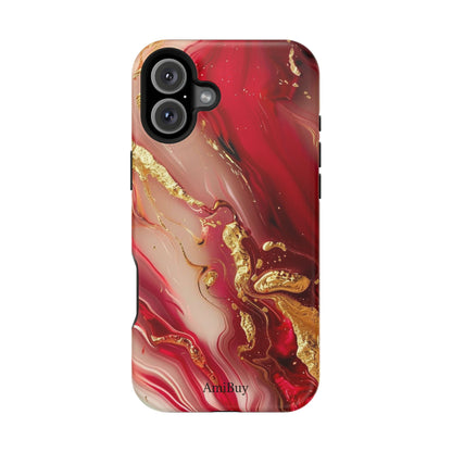 Red Marble & Gold Phone Case — Magnetic Impact-Resistant Protective Cover