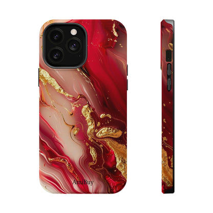 Red Marble & Gold Phone Case — Magnetic Impact-Resistant Protective Cover