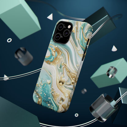 Marbled Teal & Gold Magnetic Impact-Resistant Phone Case