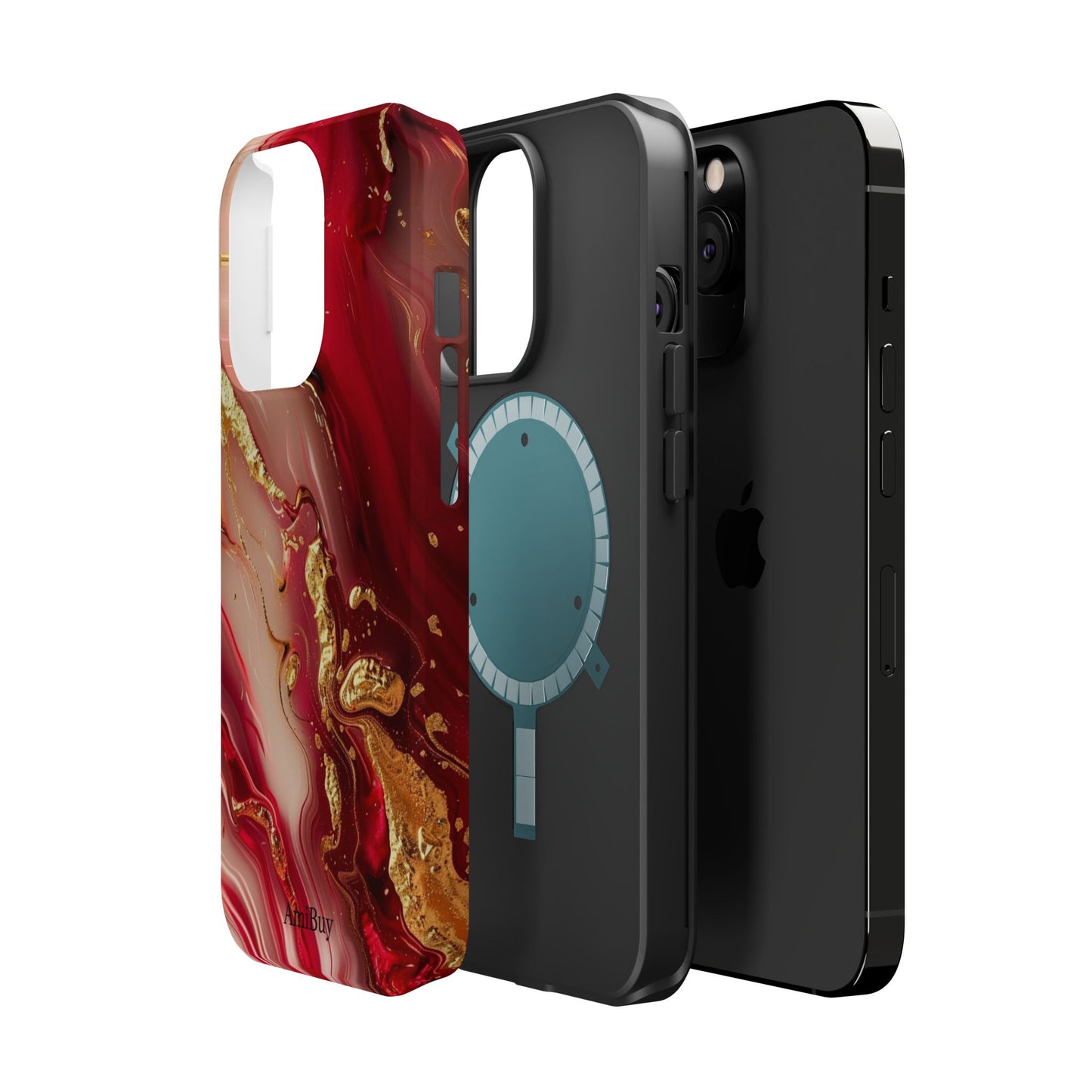 Red Marble & Gold Phone Case — Magnetic Impact-Resistant Protective Cover