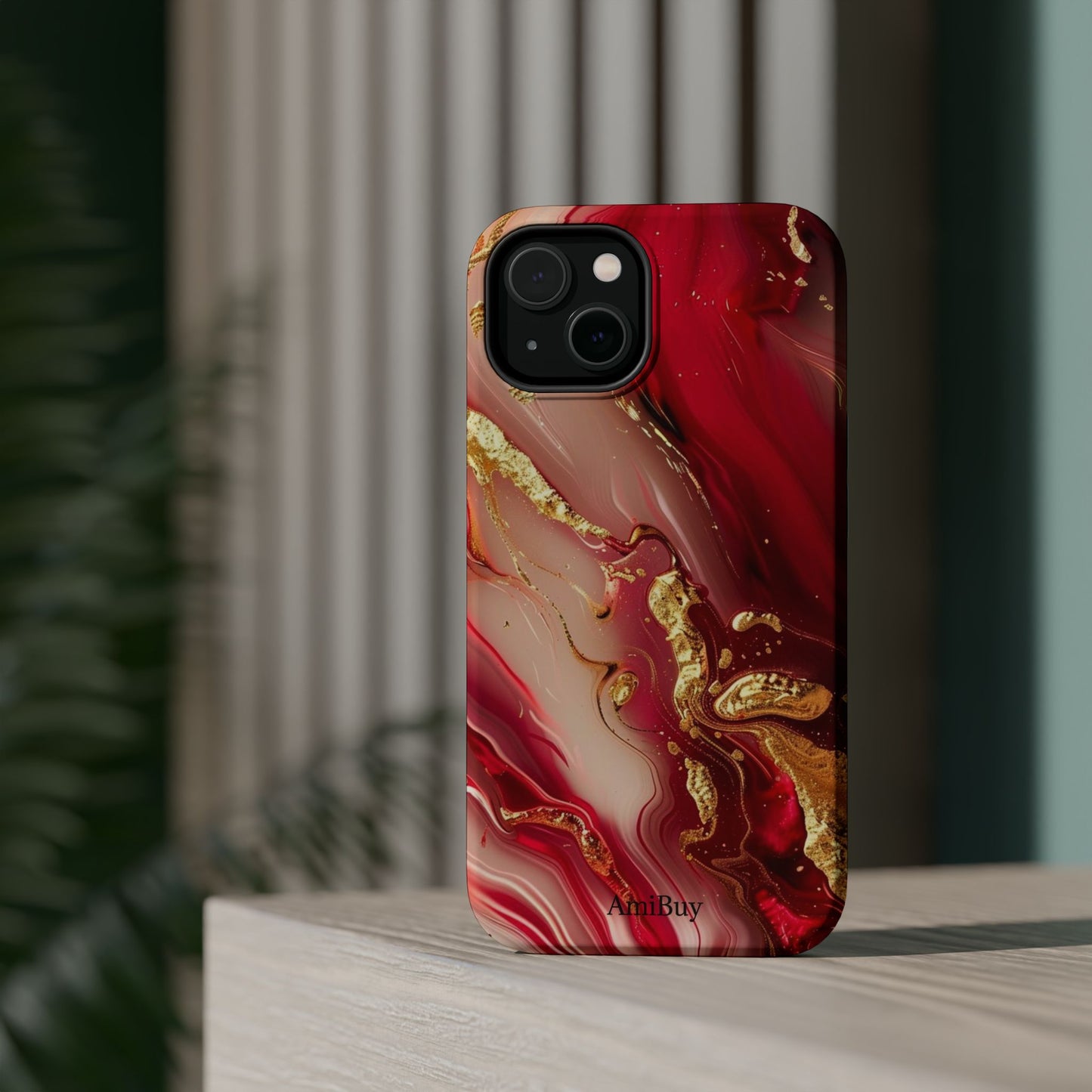 Red Marble & Gold Phone Case — Magnetic Impact-Resistant Protective Cover