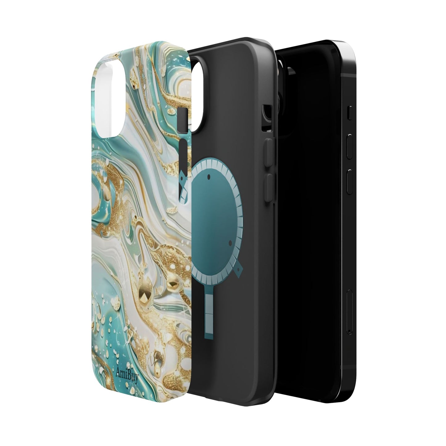 Marbled Teal & Gold Magnetic Impact-Resistant Phone Case