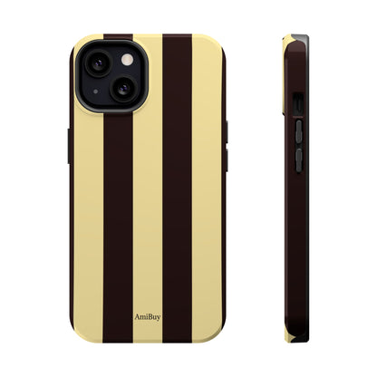 Striped Magnetic Impact-Resistant Phone Case — Brown & Cream Vertical Stripes