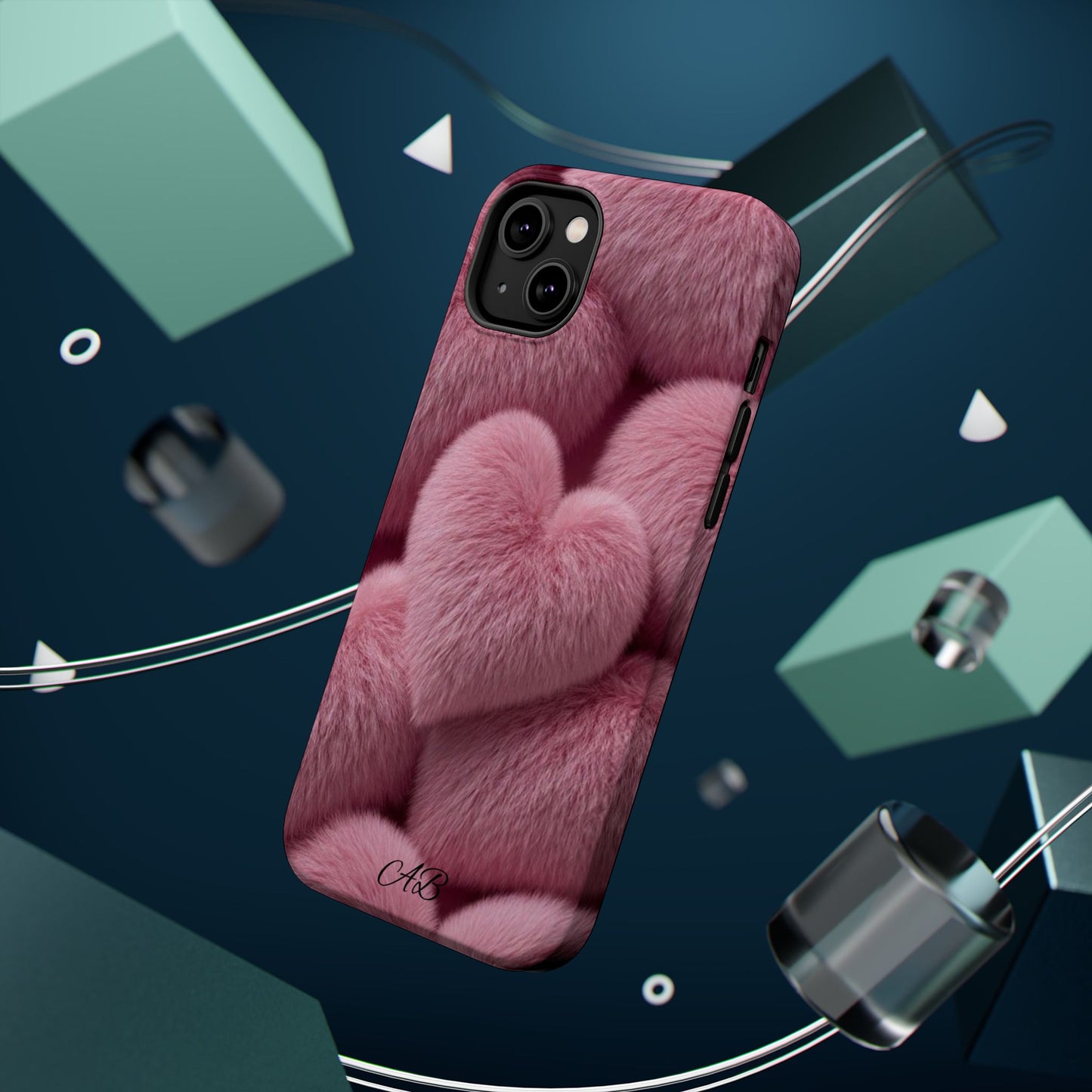 Pink Fuzzy Heart Phone Case — Magnetic Impact-Resistant