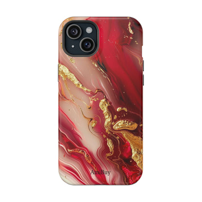 Red Marble & Gold Phone Case — Magnetic Impact-Resistant Protective Cover