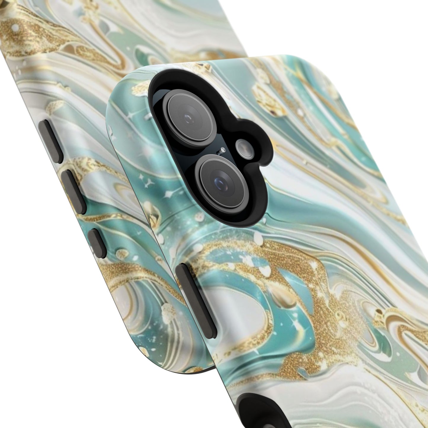 Marbled Teal & Gold Magnetic Impact-Resistant Phone Case