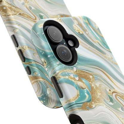 Marbled Teal & Gold Magnetic Impact-Resistant Phone Case