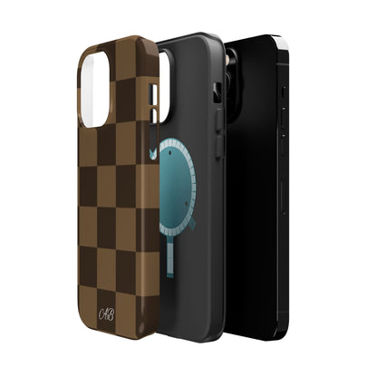 Brown Checkered Magnetic Impact-Resistant Phone Case