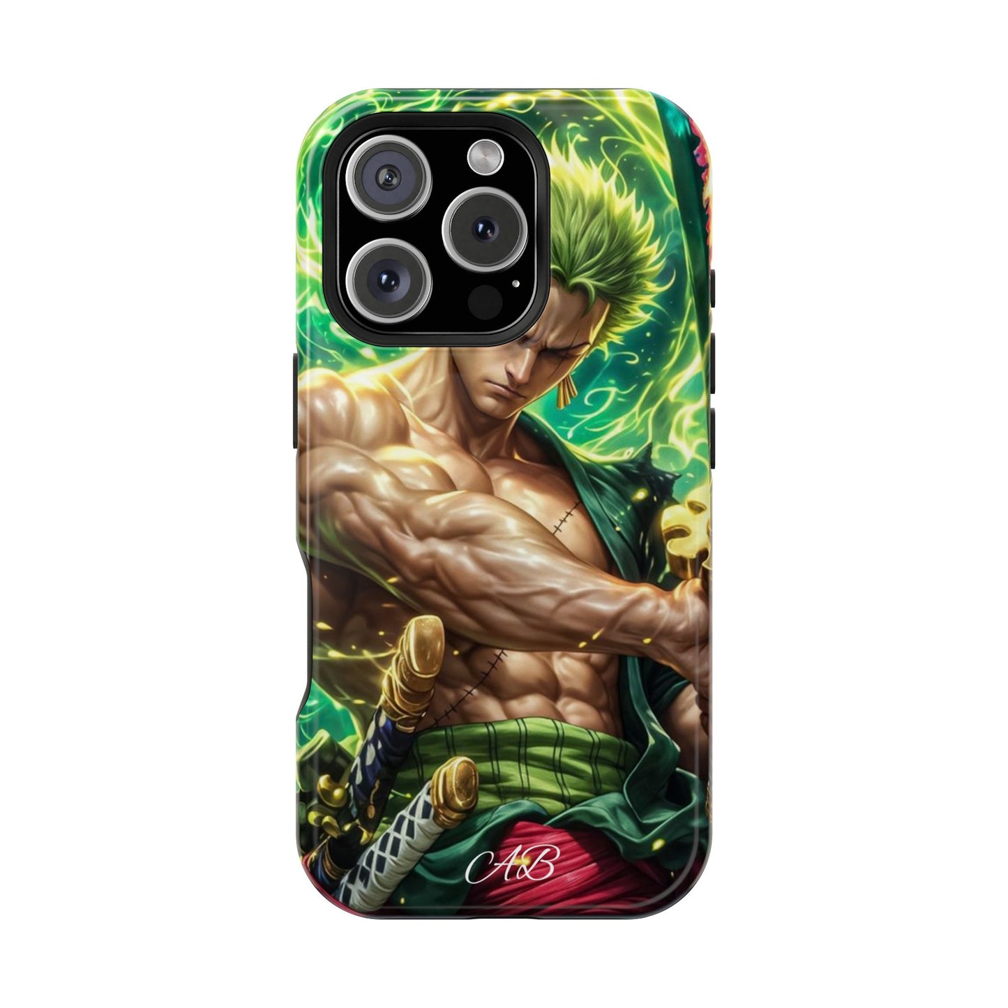 Magnetic Impact-Resistant Phone Case — Green-Sword Warrior Anime Art